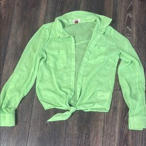 Vibrant Green Sheer Button-Up Blouse